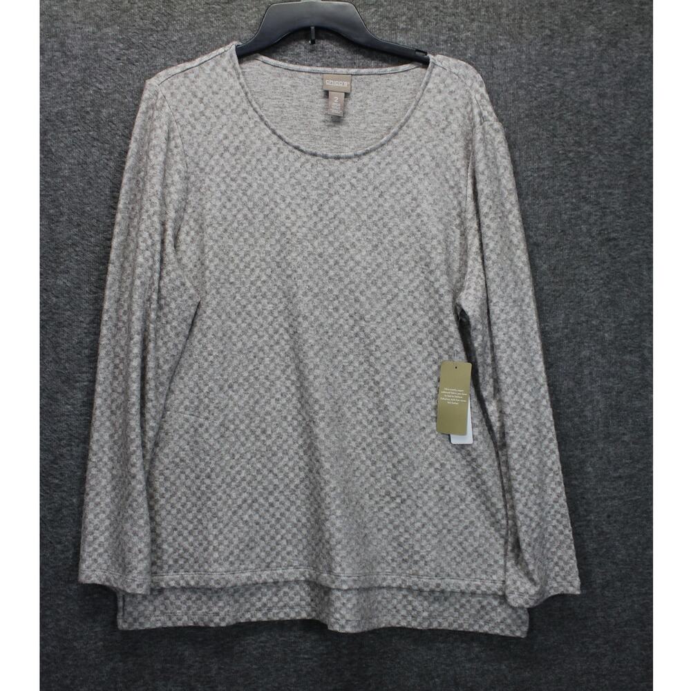Chico’s 2 Cozisoft Basket Weave Pullover Knit Top L/S Hearthstone Taupe NEW